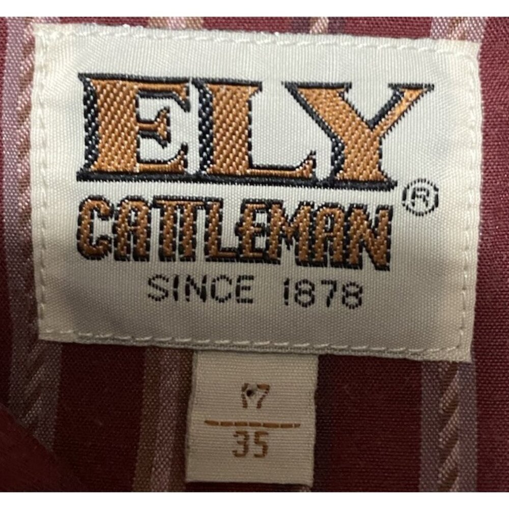 ELY Cattleman Western Shirt Mens 17 Maroon Red Stripe Rodeo Pearl Snap Long Slv - Picture 9 of 9
